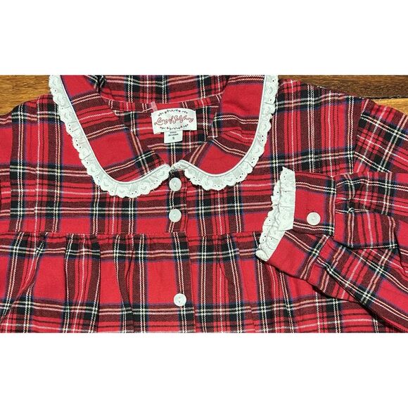Lanz of Salzburg Flannel Night Gown Sz Small Red Tartan Plaid‎ Prairie Cottage